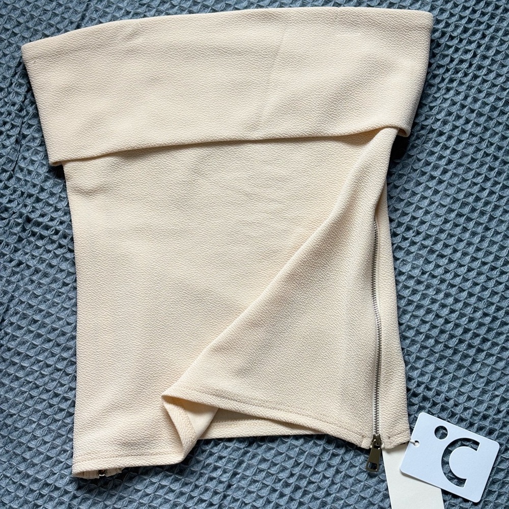 Commense Cream Strapless Top with Side Zipper